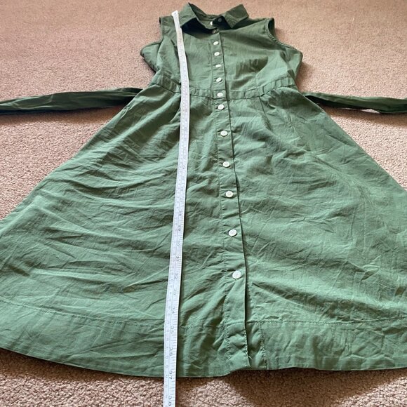 J.Crew Women’s 0 Green Sleeveless Belted Shirt Dress Collared A-Line Midi - Picture 4 of 7